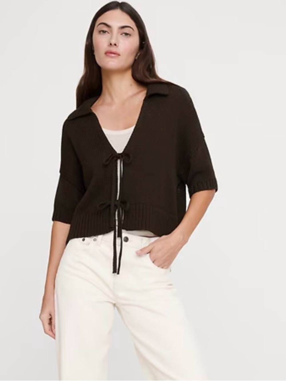 Banana Republic Dark Brown Knit Tie-Front Cardigan